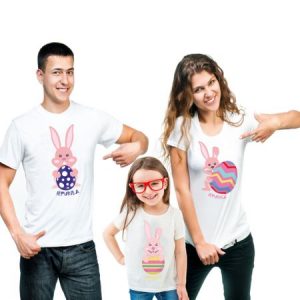 cadou familie 3 tricouri bumbac iepuras Paste